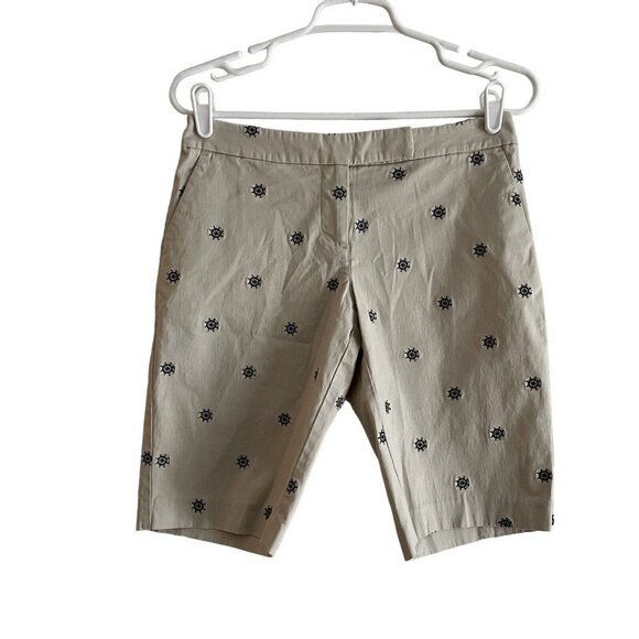 Talbots Women 2P Beige Khaki Embroidered Nautical Preppy Bermuda Shorts - Picture 1 of 7